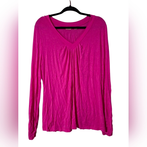 motto Tops - Motto Fuchsia Pink V-Neck Long Sleeve Top XL Soft Flowy Stretch Casual Tee